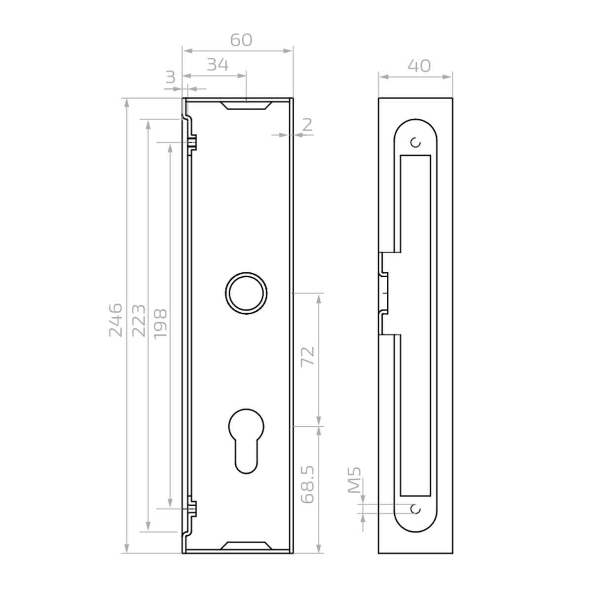 Fémház + süllyesztett zár 60x40 mm-es profilhoz – 63.222.11