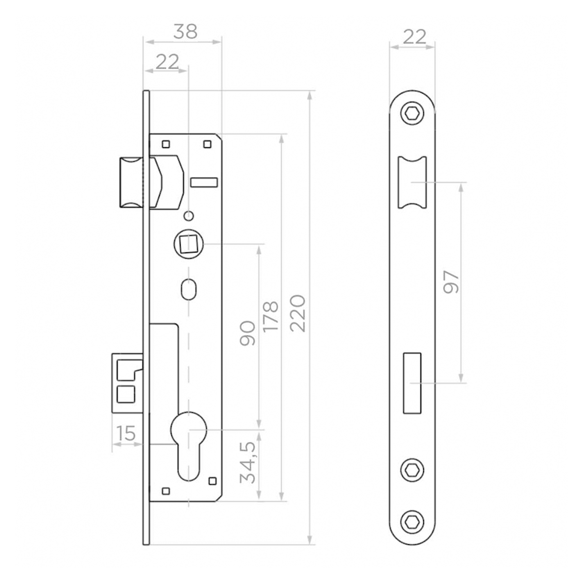 Fémház + süllyesztett zár 40x40 mm-es profilhoz – 63.228