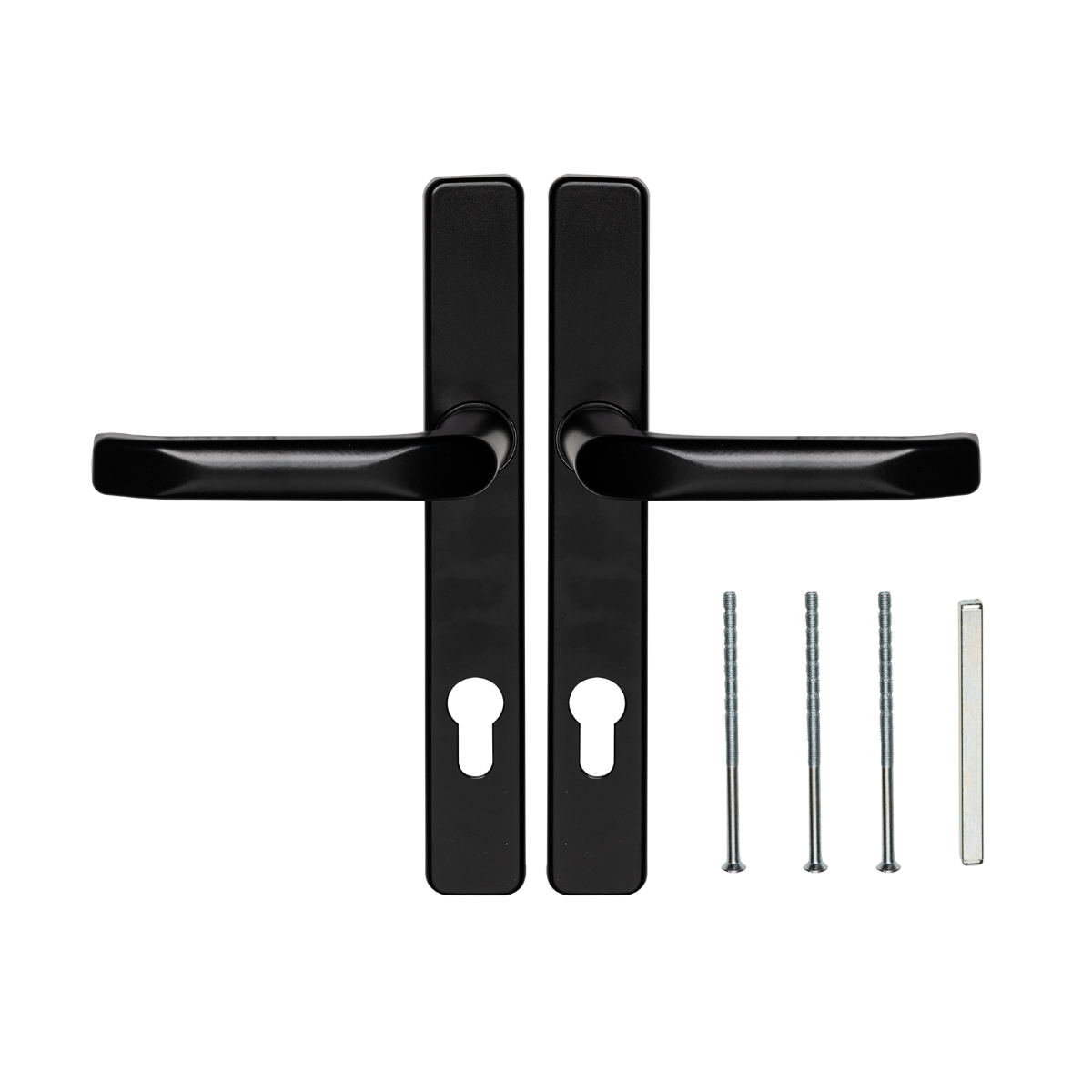 Fekete ajtókilincs pajzzsal, 90 mm tengelytávolság, H=247 mm, L=32 mm - 63.200.90.00
