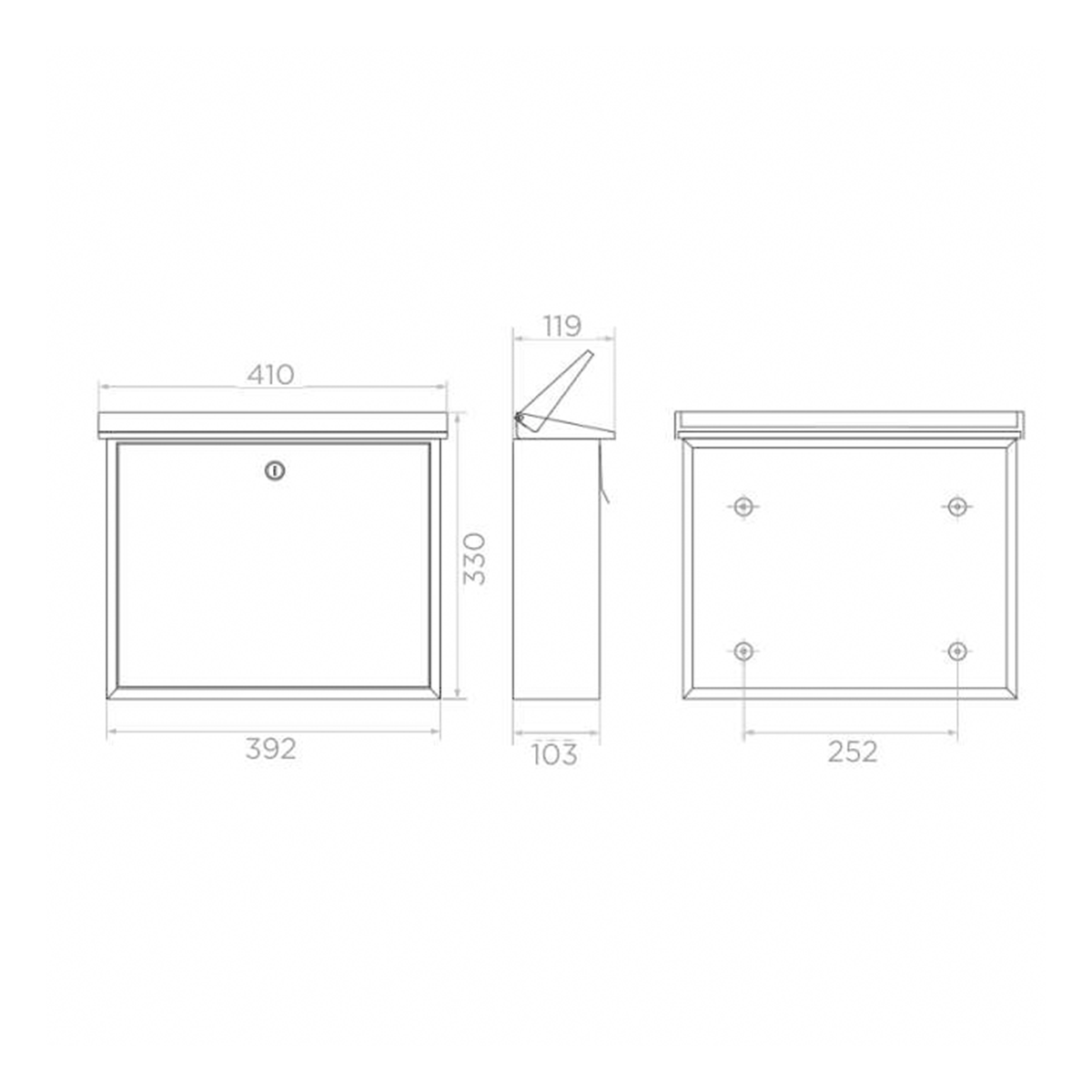 Kültéri postaláda, 410x325x102 mm, horganyzott acél, fekete – 65.349
