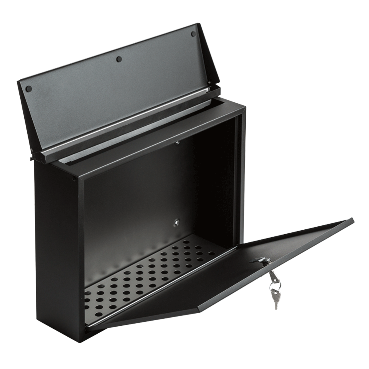 Kültéri postaláda, 410x325x102 mm, horganyzott acél, fekete – 65.349