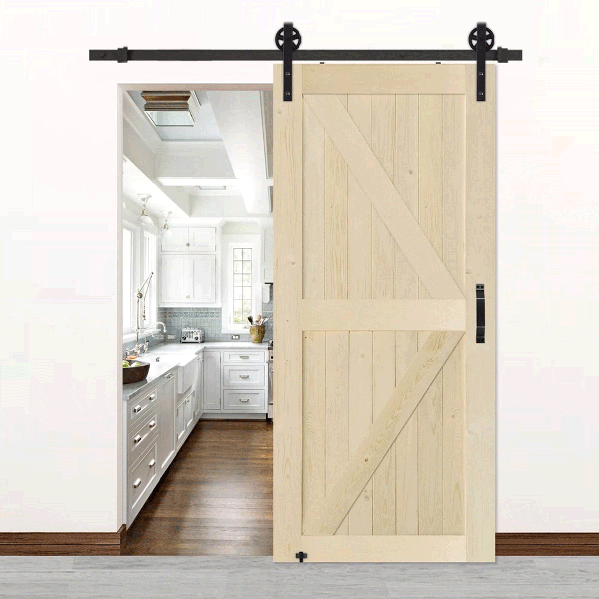 Tolóajtó szerelőkészlet sínnel, barn door típus, loft modell – 76.008