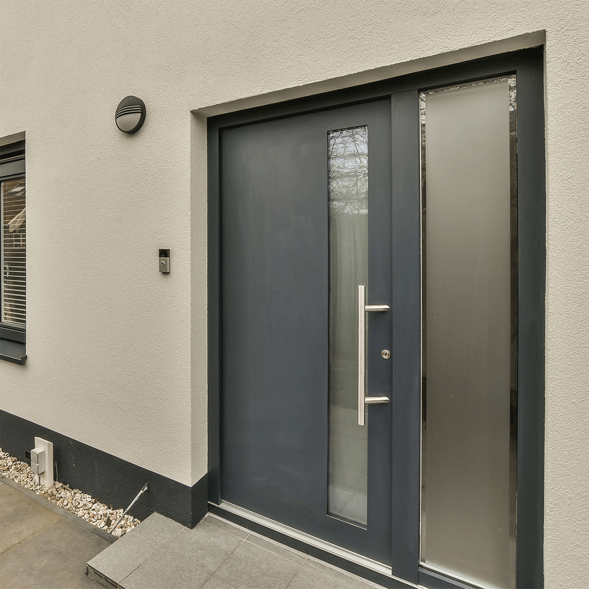 Rozsdamentes acél fogantyú szett, kerek profil 32, szatén szín, 45 fokos, 500 mm hosszú, furattávolság 300 mm – N64.PDO45500.4US