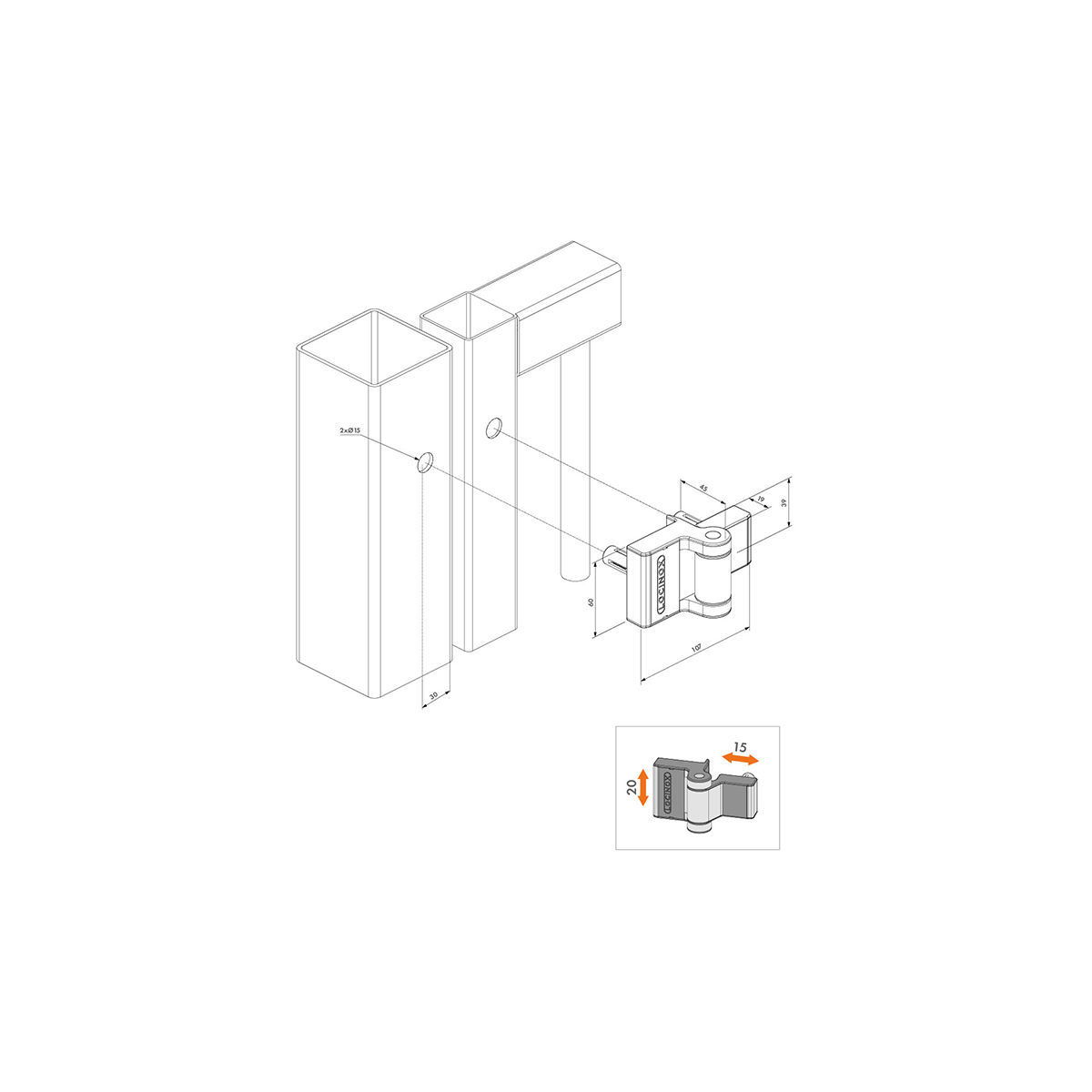 Állítható zsanér készlet kapukhoz – Puma