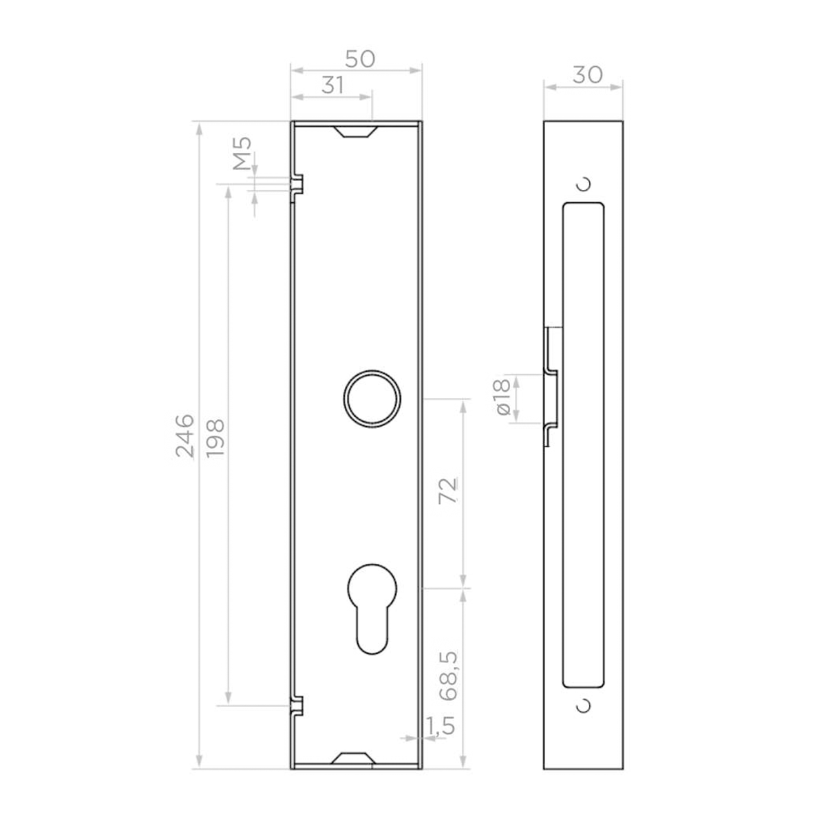 Fémház + süllyesztett zár 50x30 mm-es profilhoz – 63.220.11