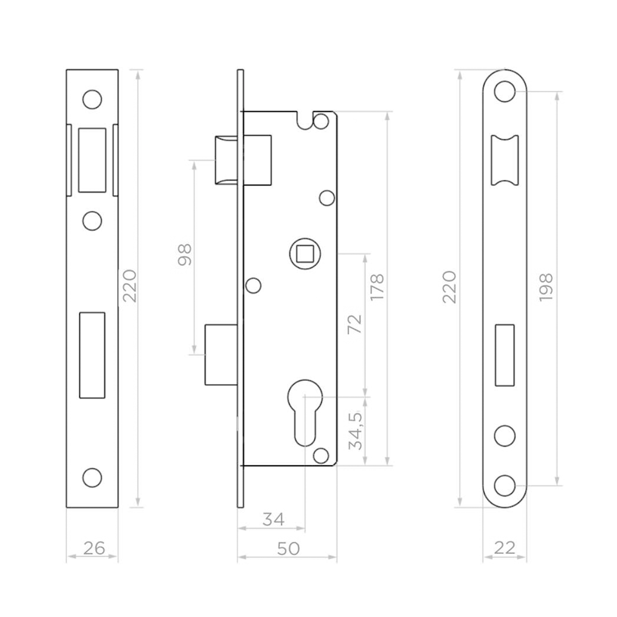 Fémház + süllyesztett zár 50x30 mm-es profilhoz – 63.220.11