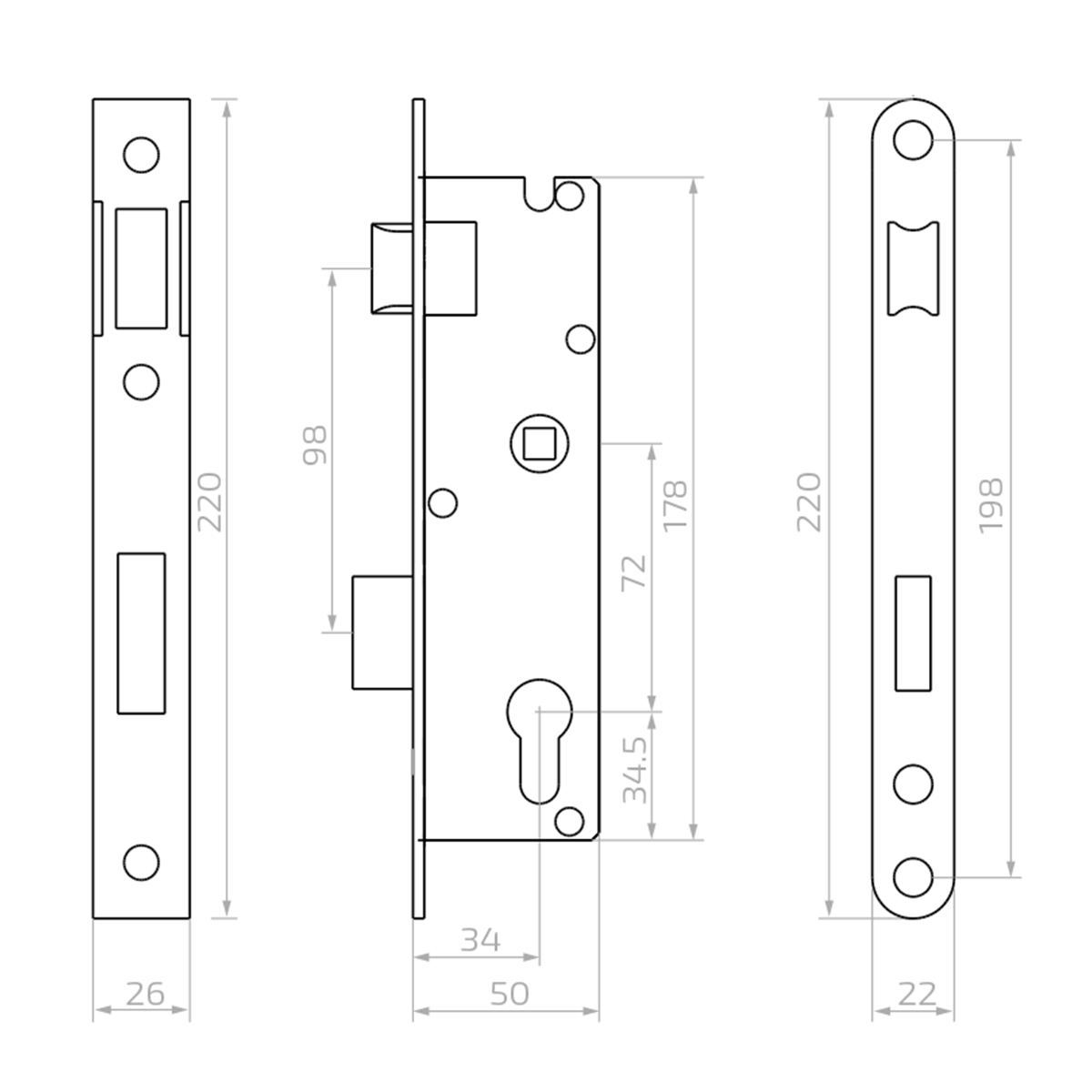 Fémház + süllyesztett zár 60x40 mm-es profilhoz – 63.222.11