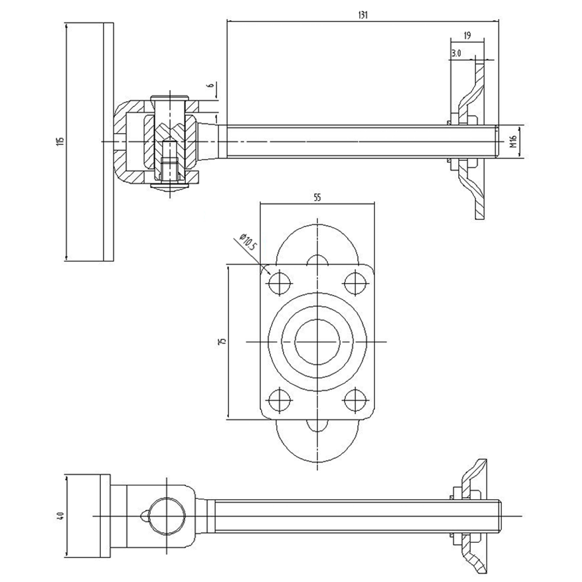 Állítható zsanér rögzítőlemezzel, nyílókapukhoz, 115x40 mm – 61.068.16.01
