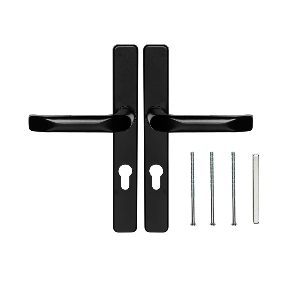Fekete ajtókilincs pajzzsal, 72 mm tengelytávolság, H=247 mm, L=32 mm - 63.200.72.00