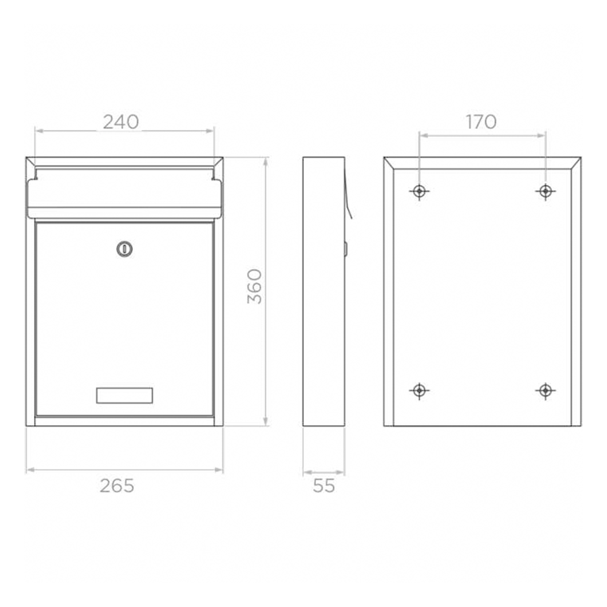 Kültéri postaláda, 265x360x55 mm, horganyzott acél, fekete – 65.340