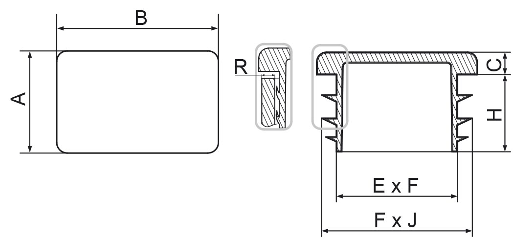 Műanyag kupak 100x120 mm-es téglalap profilhoz – ART.493