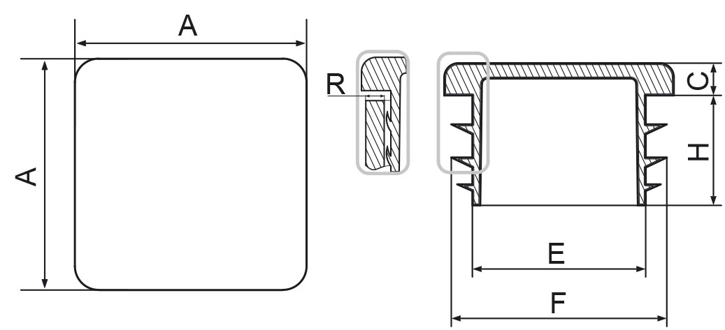 Műanyag zártszelvény kupak 15x15 mm-es négyzet profilhoz – ART 303
