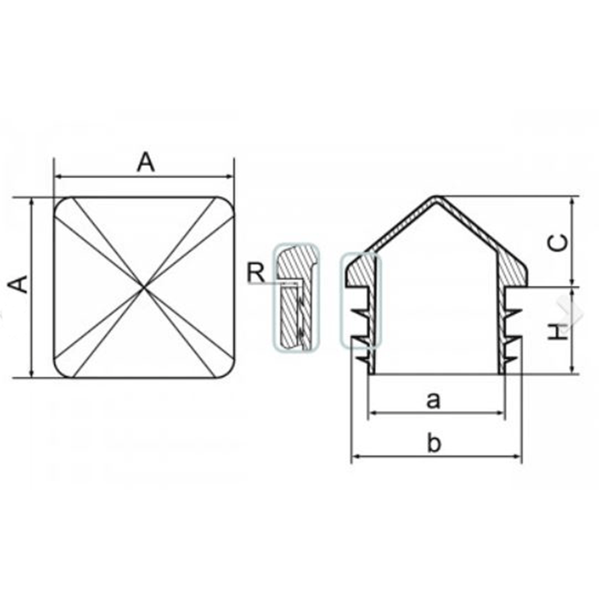 Piramis alakú műanyag kupak 30x30 mm-es négyzet profilhoz