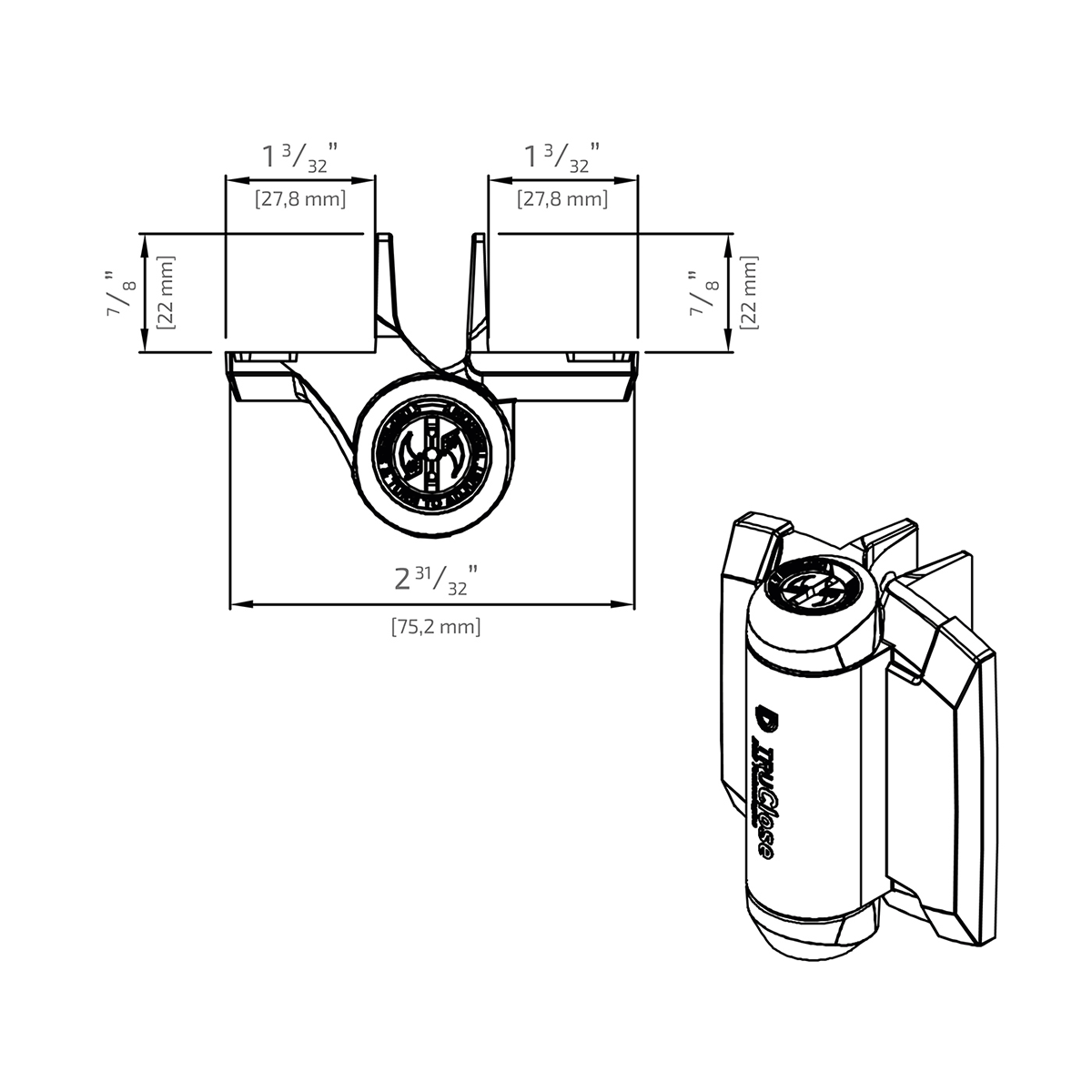 Önzáró zsanér szett fémkapukhoz, 21 mm / 30 kg – TruClose DD.TCA1L2S3BT