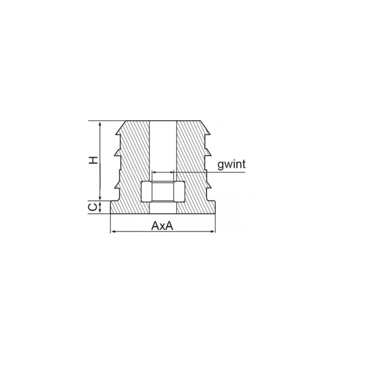 Műanyag zártszelvény kupak anyával, 20x20 mm-es négyzetcsőhöz, M8 – Art. 3227